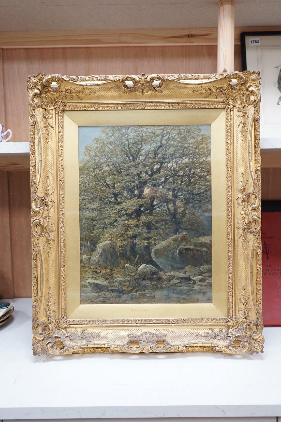 Peter Deakin (1819-1885), oil on canvas, ‘Rocky Pool’, signed, 40 x 29cm, framer's label verso, ornate gilt frame